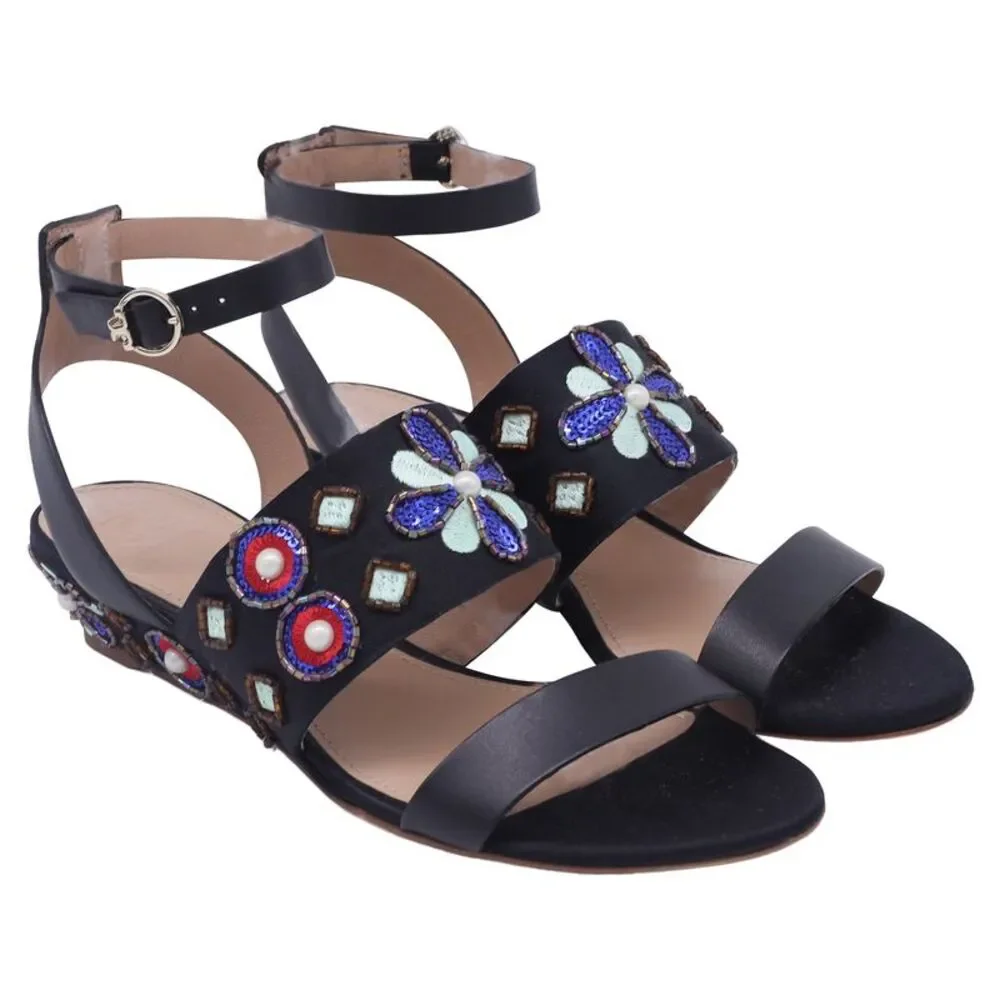 Tory Burch Estella Black Satin wedge Sandals